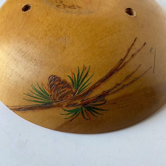 Vintage Wooden Pine Cone Pinecone Carved Signed Serving Bowl Vermont Product - Picture 3 of 5